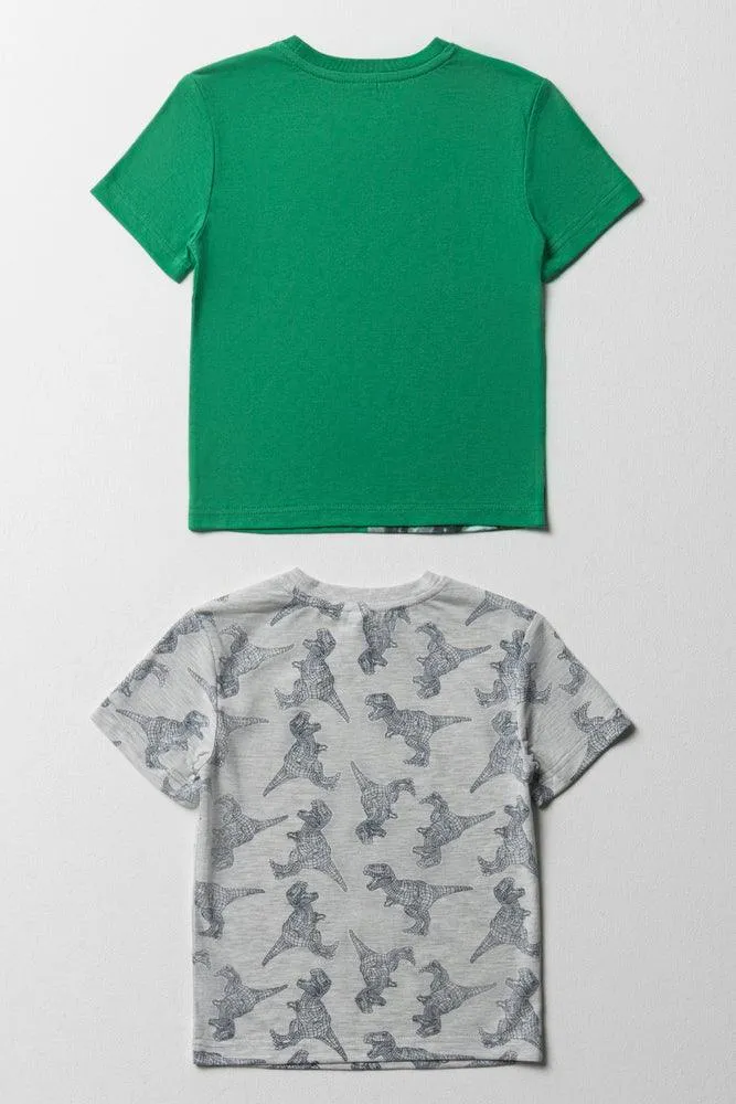 2 Pack Dinosaur Short Sleeve T-Shirts Grey & Green