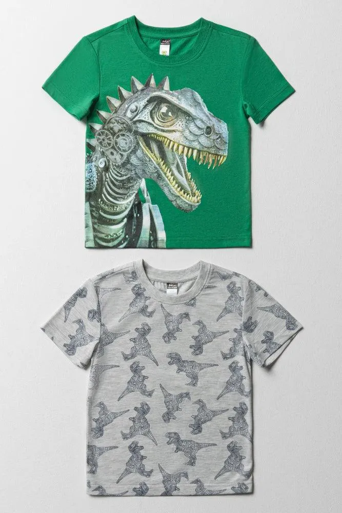 2 Pack Dinosaur Short Sleeve T-Shirts Grey & Green