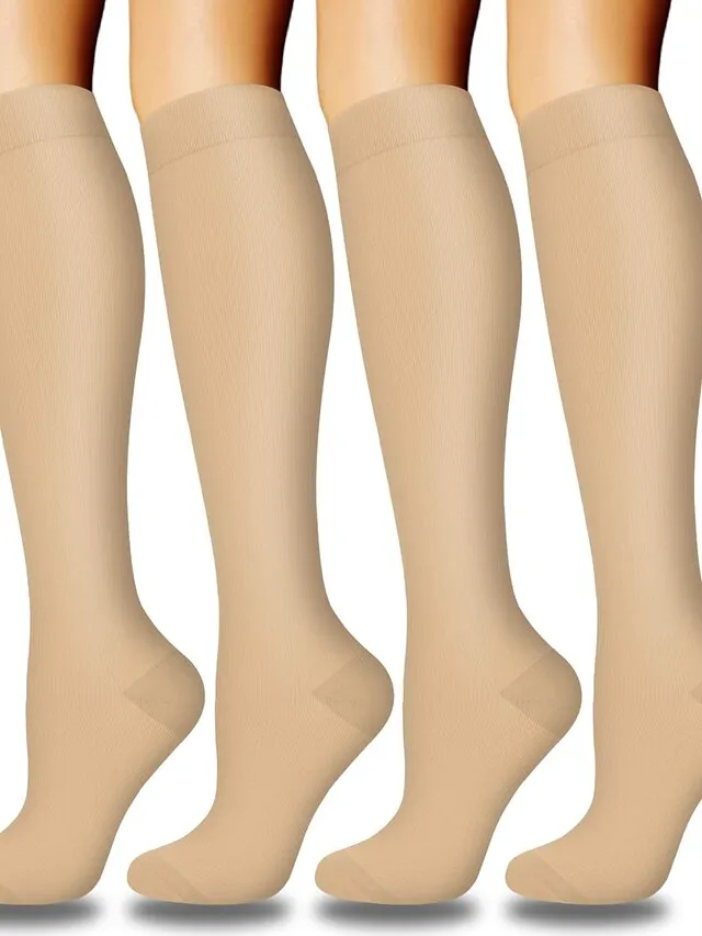 4 Pairs Copper Compression Socks for Women & Men Circulation 15-20 mmHg - Best Support for Nurses, Running