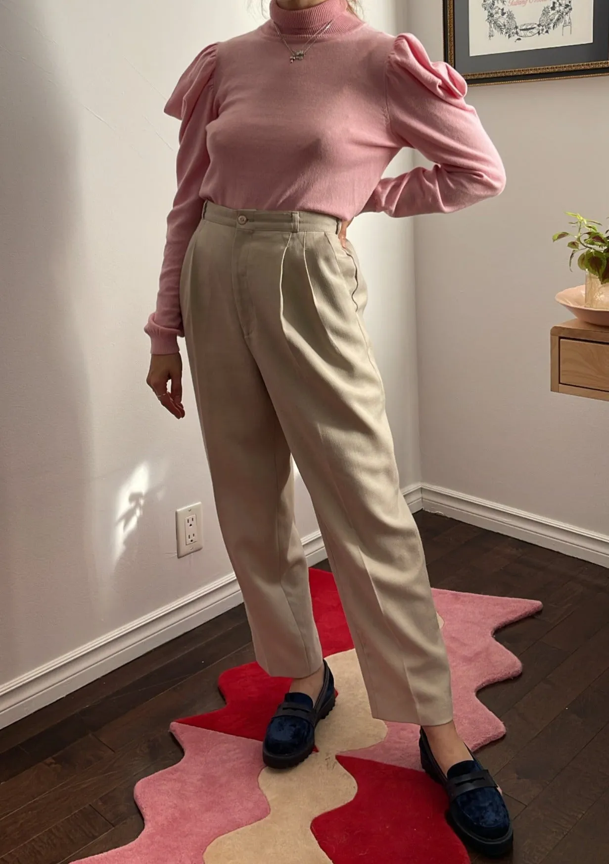 90s Light Herringbone Trousers - 28