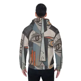 All-Over Print Men's Sherpa Fleece Zip Up Hoodie, abstract, face, print, #25WW