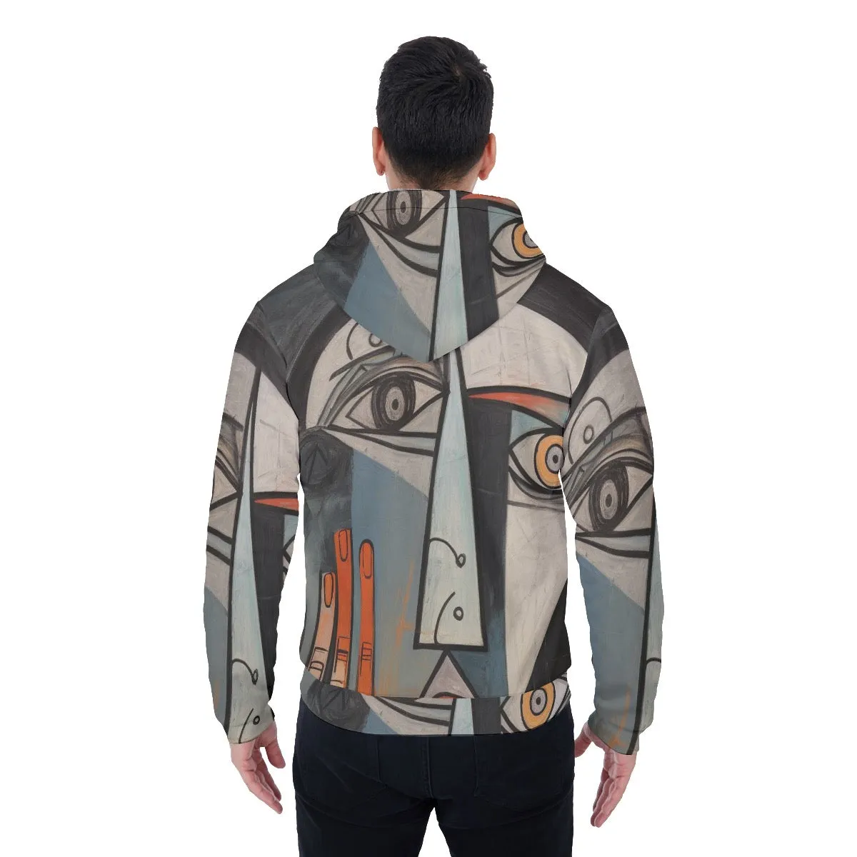 All-Over Print Men's Sherpa Fleece Zip Up Hoodie, abstract, face, print, #25WW