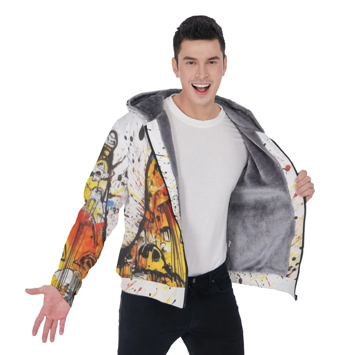 All-Over Print Men's Sherpa Fleece Zip Up Hoodie, abstract, triangle, print, #25XX