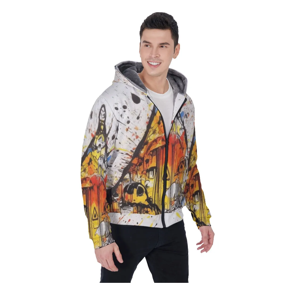 All-Over Print Men's Sherpa Fleece Zip Up Hoodie, abstract, triangle, print, #25XX