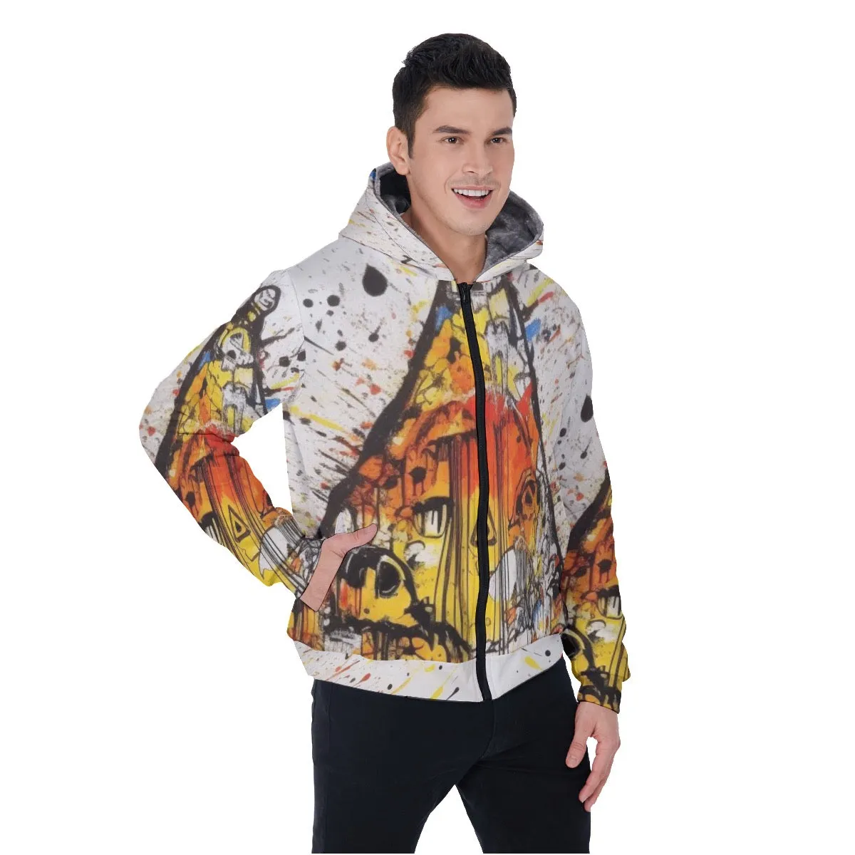 All-Over Print Men's Sherpa Fleece Zip Up Hoodie, abstract, triangle, print, #25XX