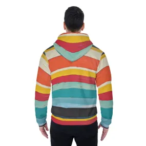 All-Over Print Men's Sherpa Fleece Zip Up Hoodie, bright colors, stripes print, #25AA