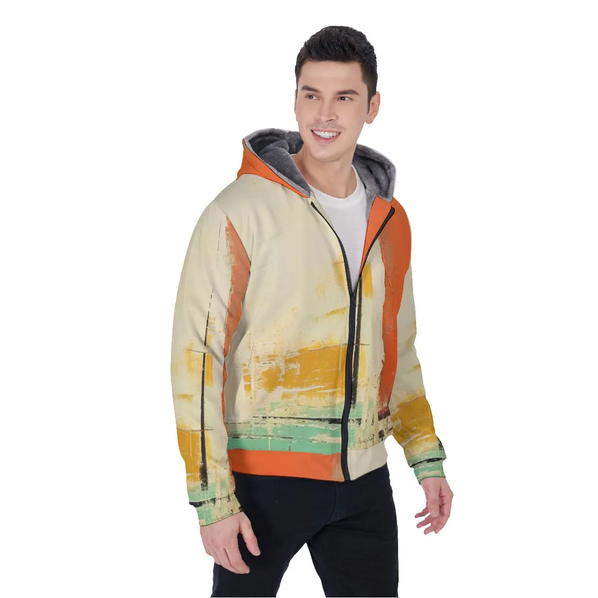 All-Over Print Men's Sherpa Fleece Zip Up Hoodie, multicolored, theme, abstract, print, #25Cc