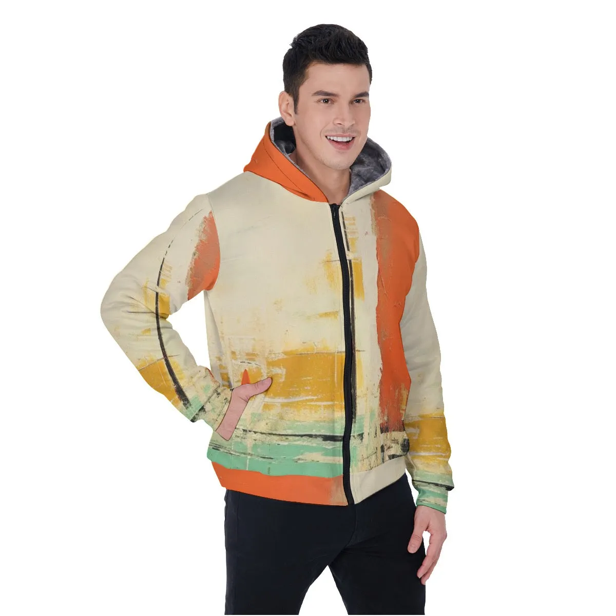 All-Over Print Men's Sherpa Fleece Zip Up Hoodie, multicolored, theme, abstract, print, #25Cc