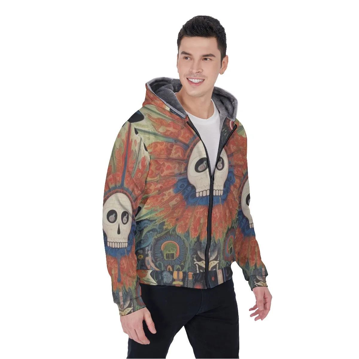 All-Over Print Men's Sherpa Fleece Zip Up Hoodie, skull, themed, print, #25JJ