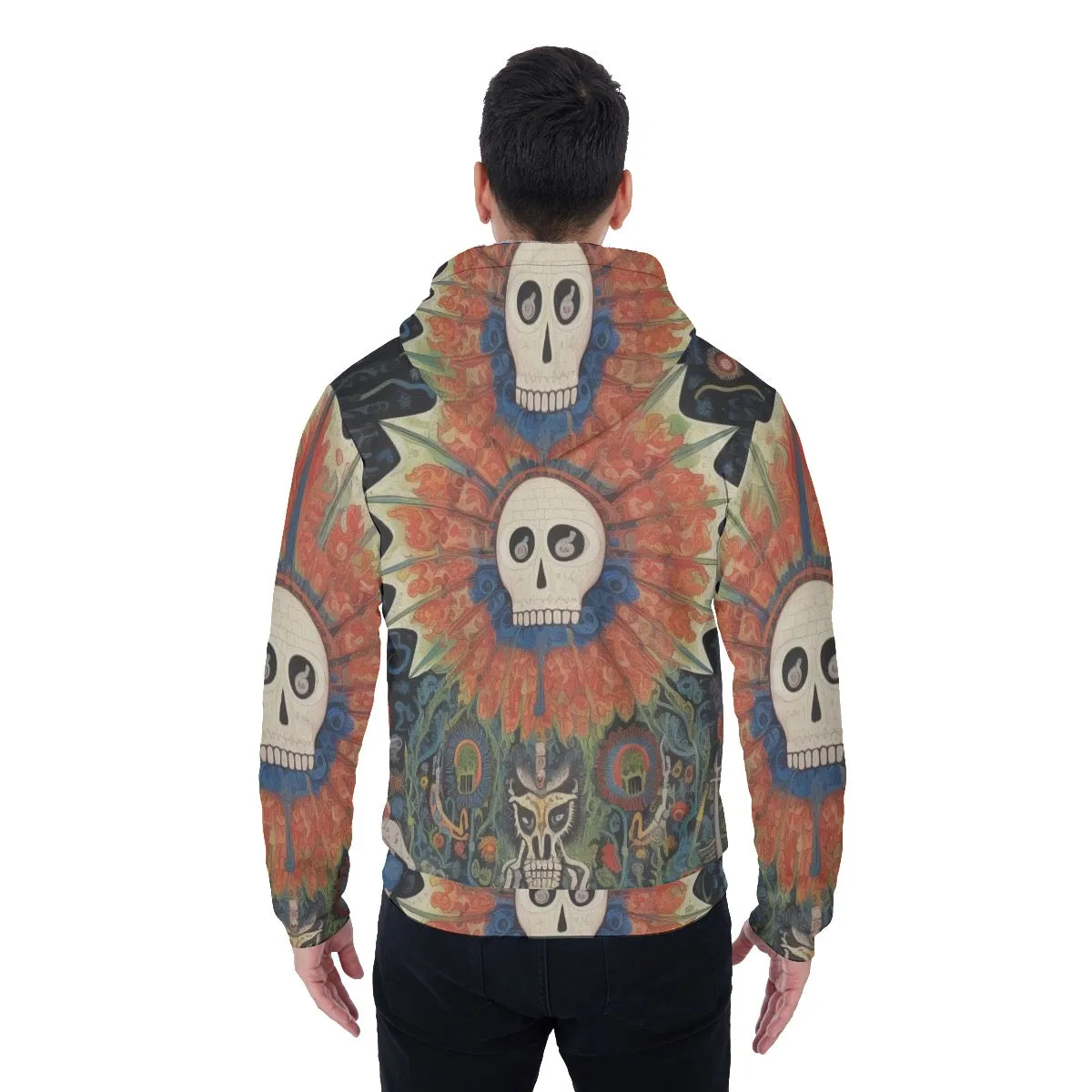 All-Over Print Men's Sherpa Fleece Zip Up Hoodie, skull, themed, print, #25JJ