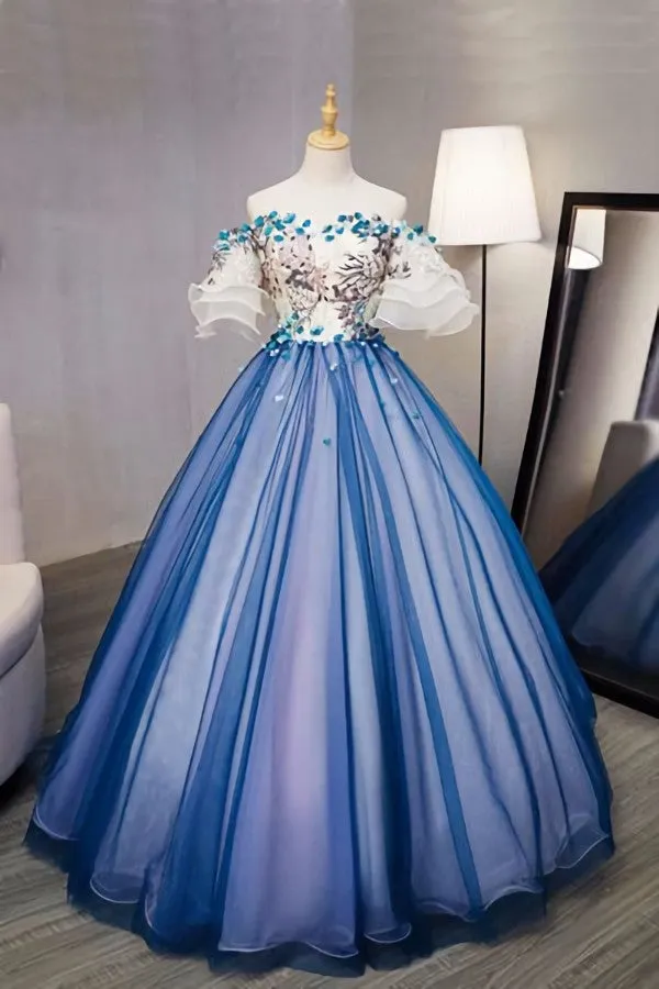 Ball Gown sweet 16 Party Long Prom Dress,Evening Dress,Charming Prom Dresses,Hand-Made Flower Prom Dress