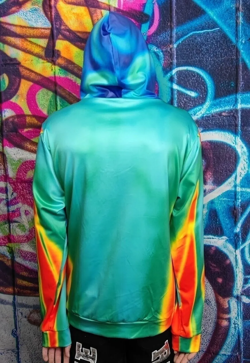 Body print hoodie thermal pullover raver jumper in acid blue