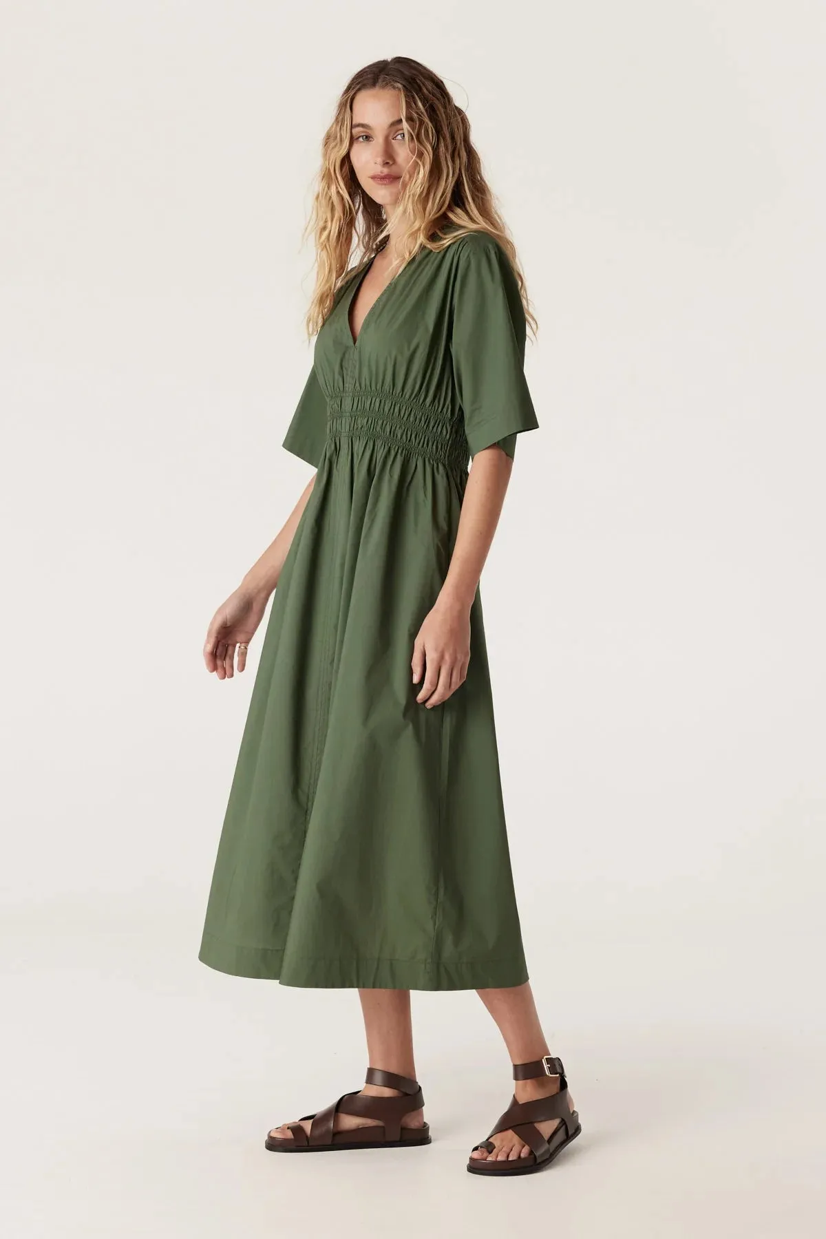 Cable - Bella Poplin Dress - Moss Green