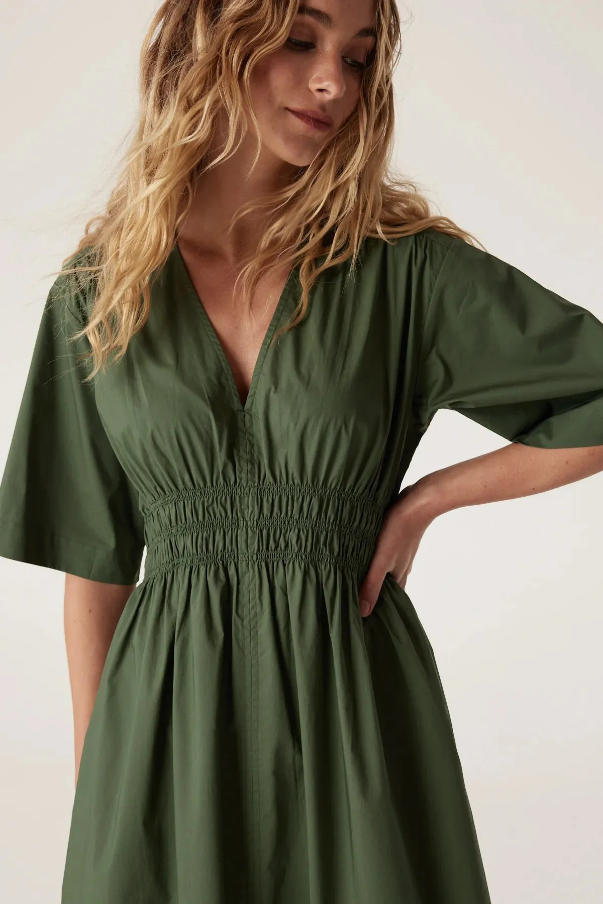 Cable - Bella Poplin Dress - Moss Green