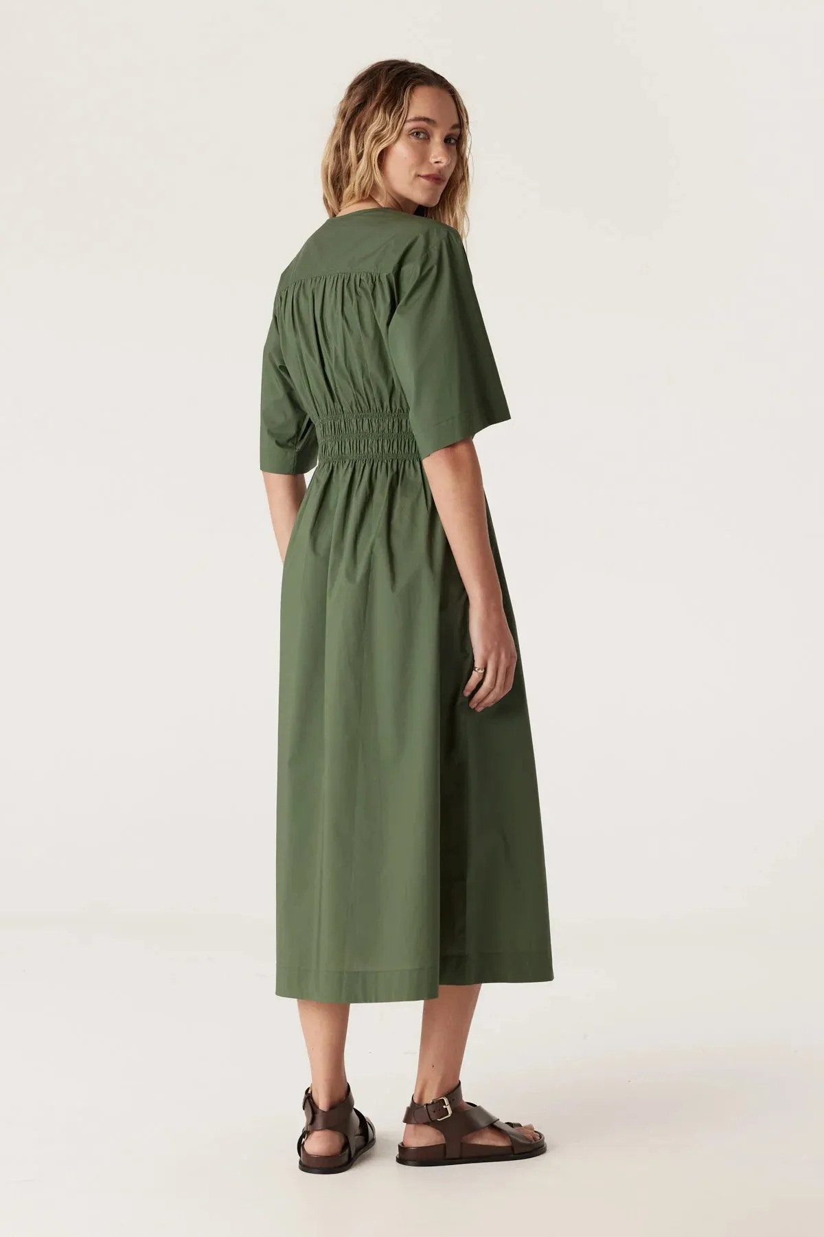 Cable - Bella Poplin Dress - Moss Green