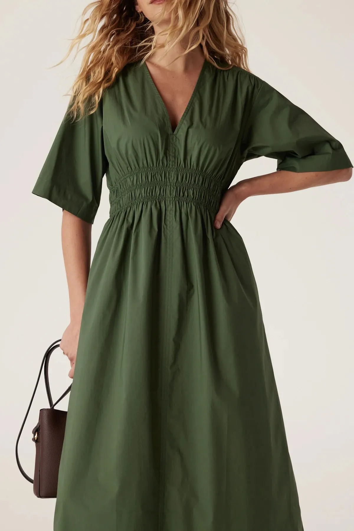 Cable - Bella Poplin Dress - Moss Green