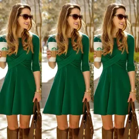 Clearance Fashion Cross Long Sleeve Scoop Short A-Line Dress