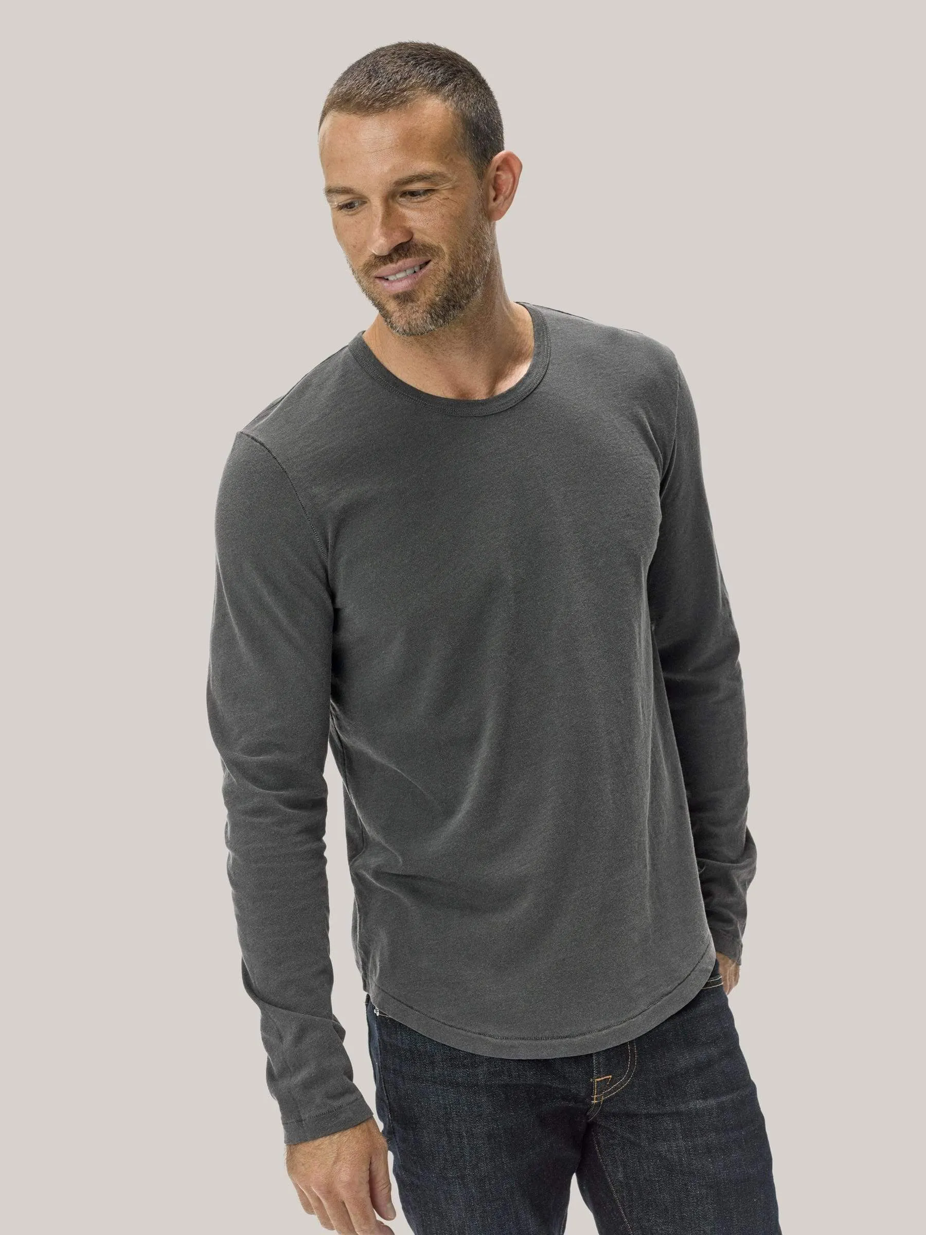 Coal Long Sleeve Slub Curved Hem Tee