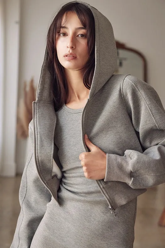 Comfy Sporty Chic Athleisure Cropped Zip Up HOODIE