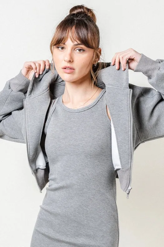 Comfy Sporty Chic Athleisure Cropped Zip Up HOODIE