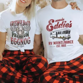 Couple Couple Christmas Premium Eggnog & Uncle Eddie's Maintenance Wholesale Bella Graphic Tee - Fast Shipping