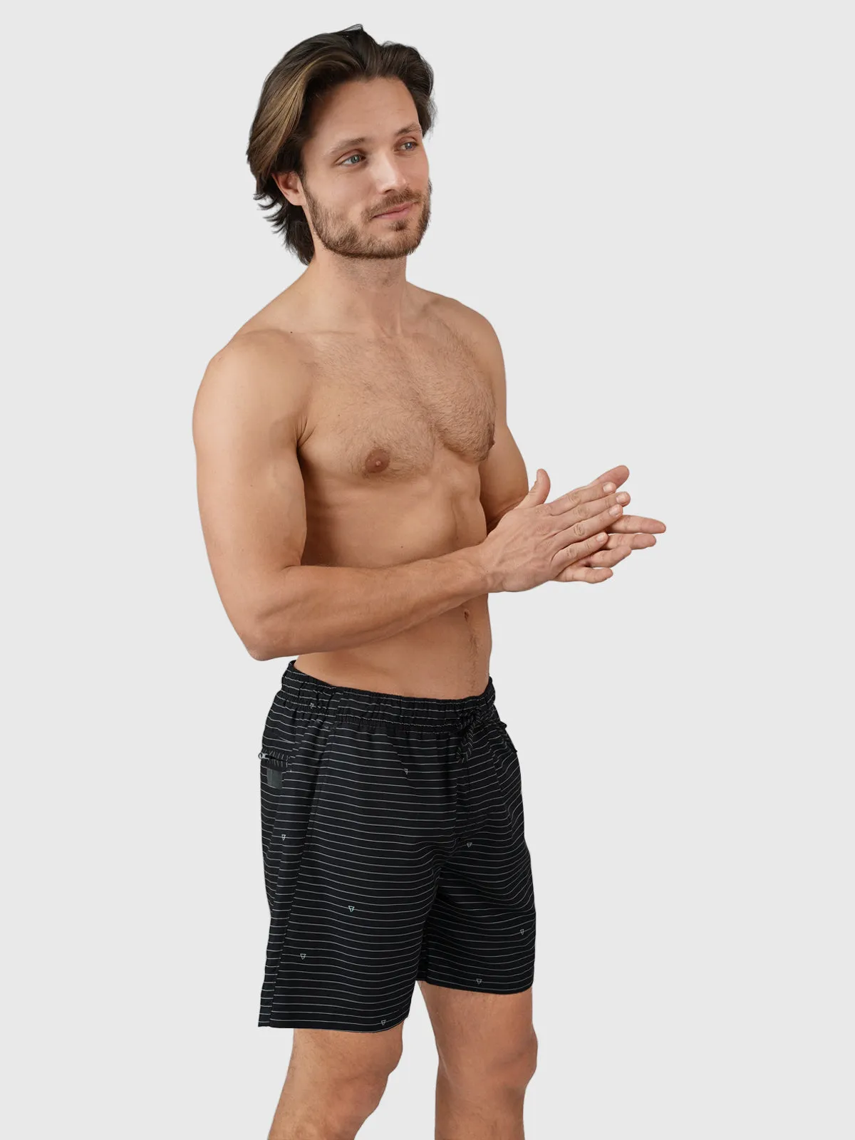 Cruneco-Stripe Men Swim Shorts | Black