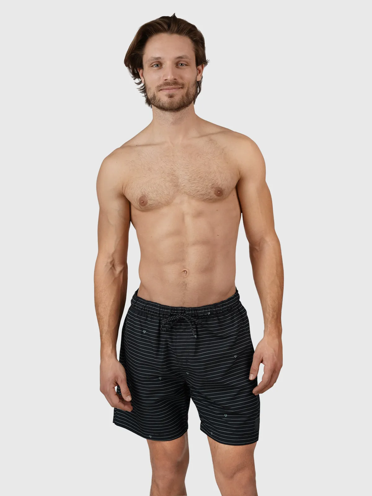 Cruneco-Stripe Men Swim Shorts | Black