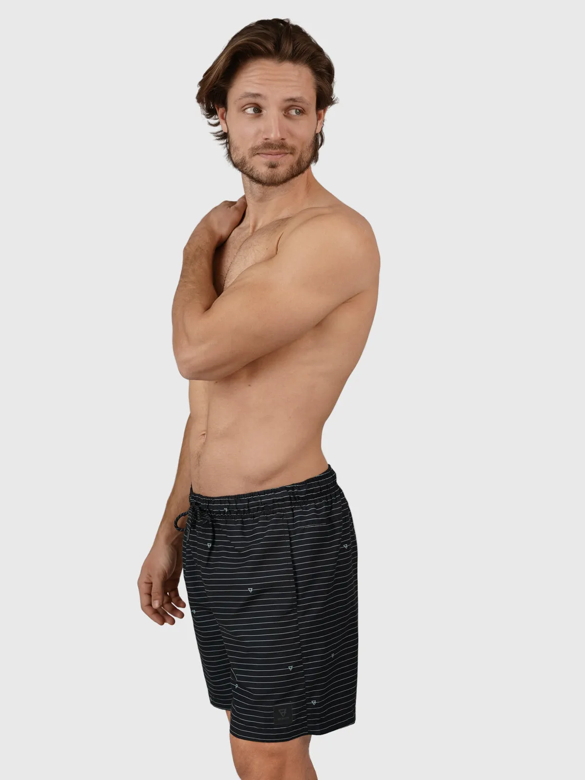 Cruneco-Stripe Men Swim Shorts | Black