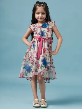 Girls Floral Printed V Neck A-Line Dress - Ps Peaches