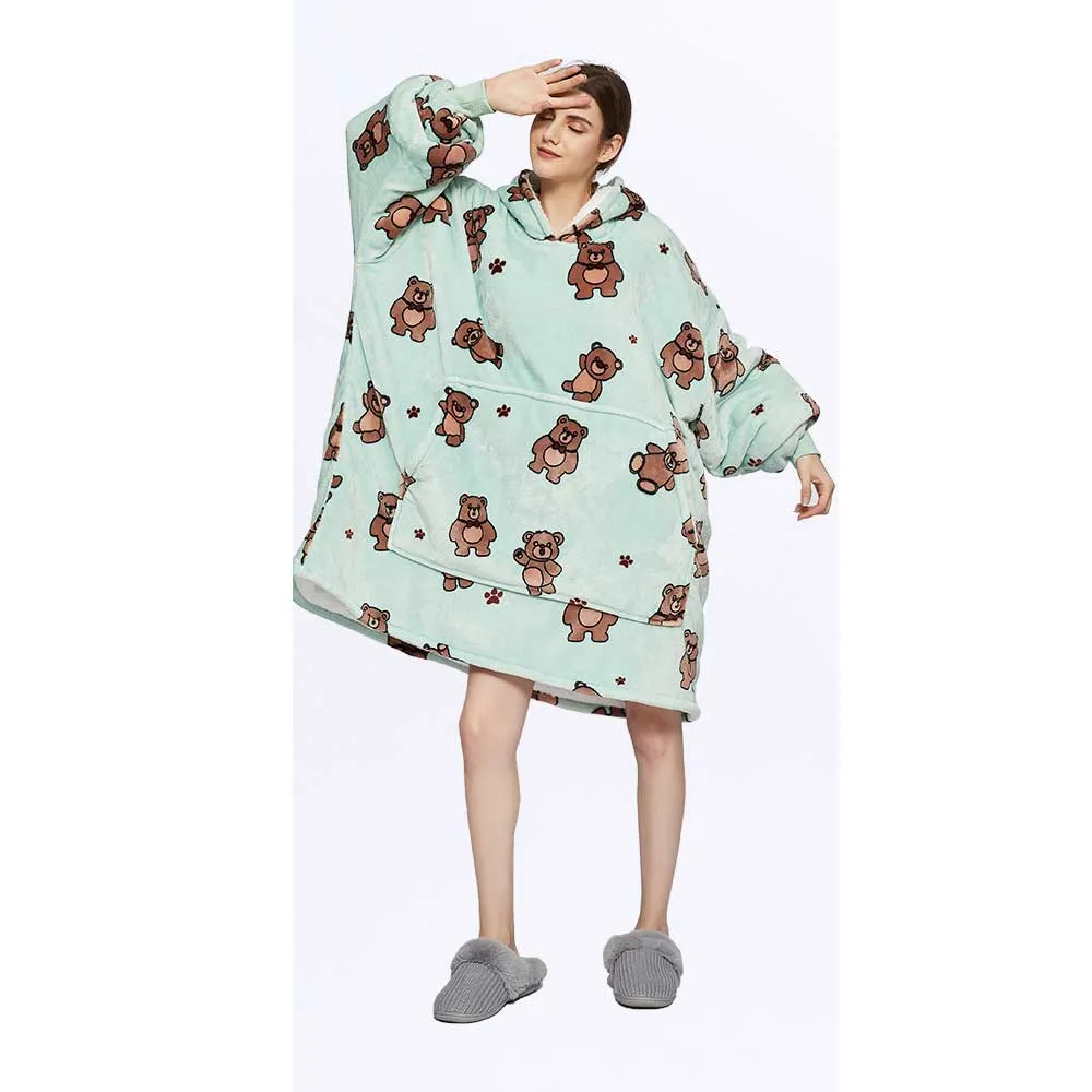 Hoodies Blankets Double Layer Thermal Pajamas Lazy Blanket Sweatshirt Cold-Proof