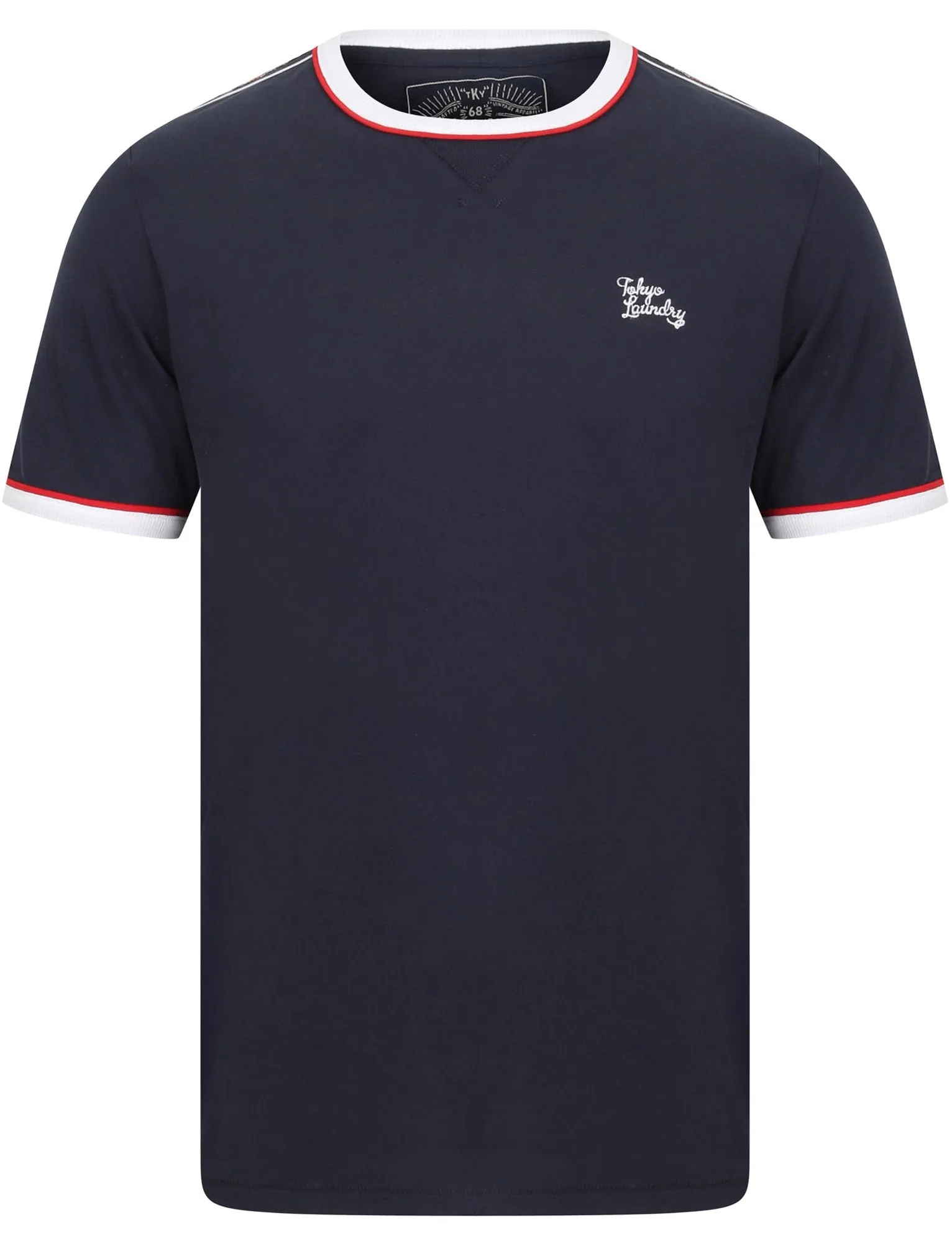 Huson Cotton T-Shirt with Tape Detail Sleeves in Iris Navy - Tokyo Laundry