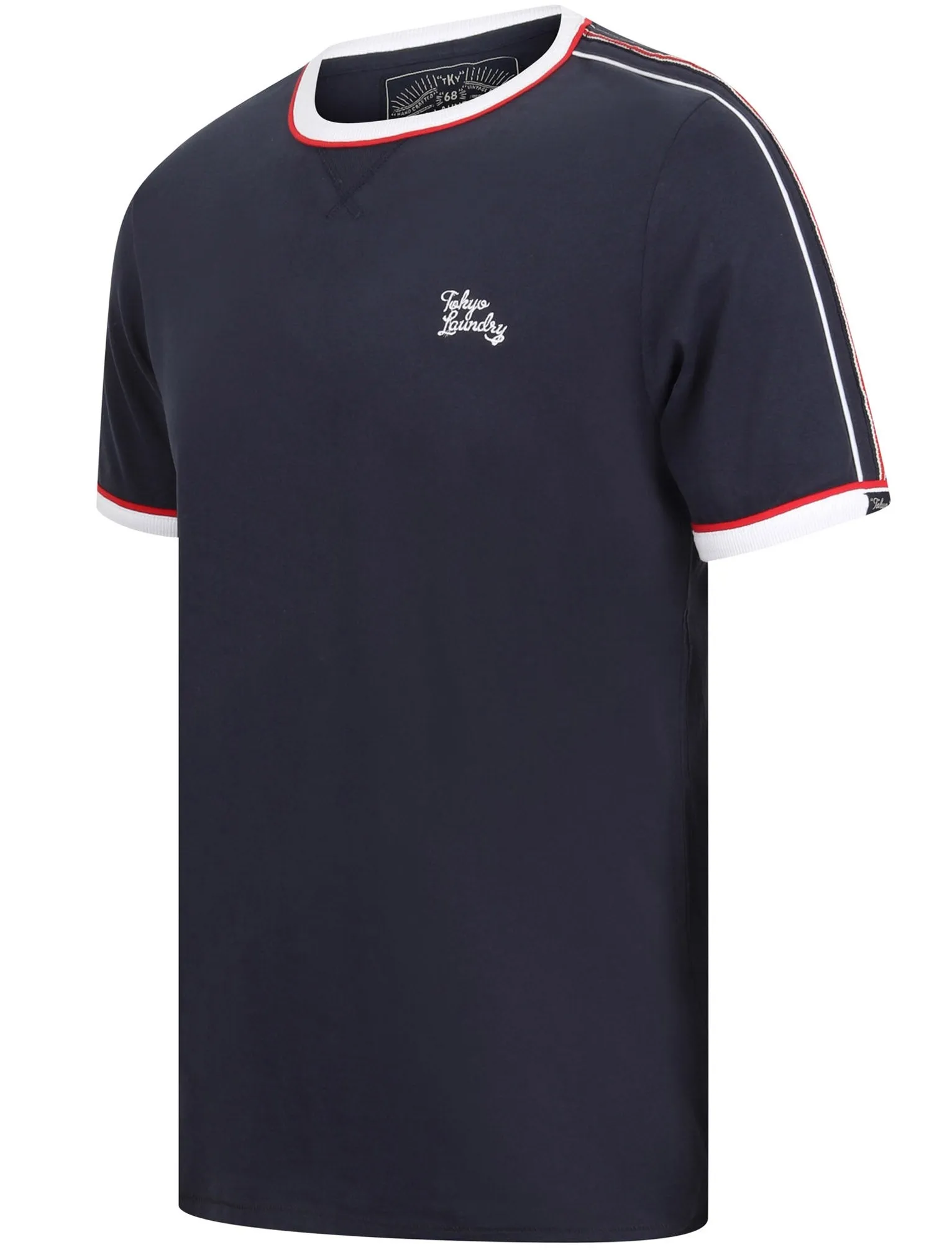 Huson Cotton T-Shirt with Tape Detail Sleeves in Iris Navy - Tokyo Laundry