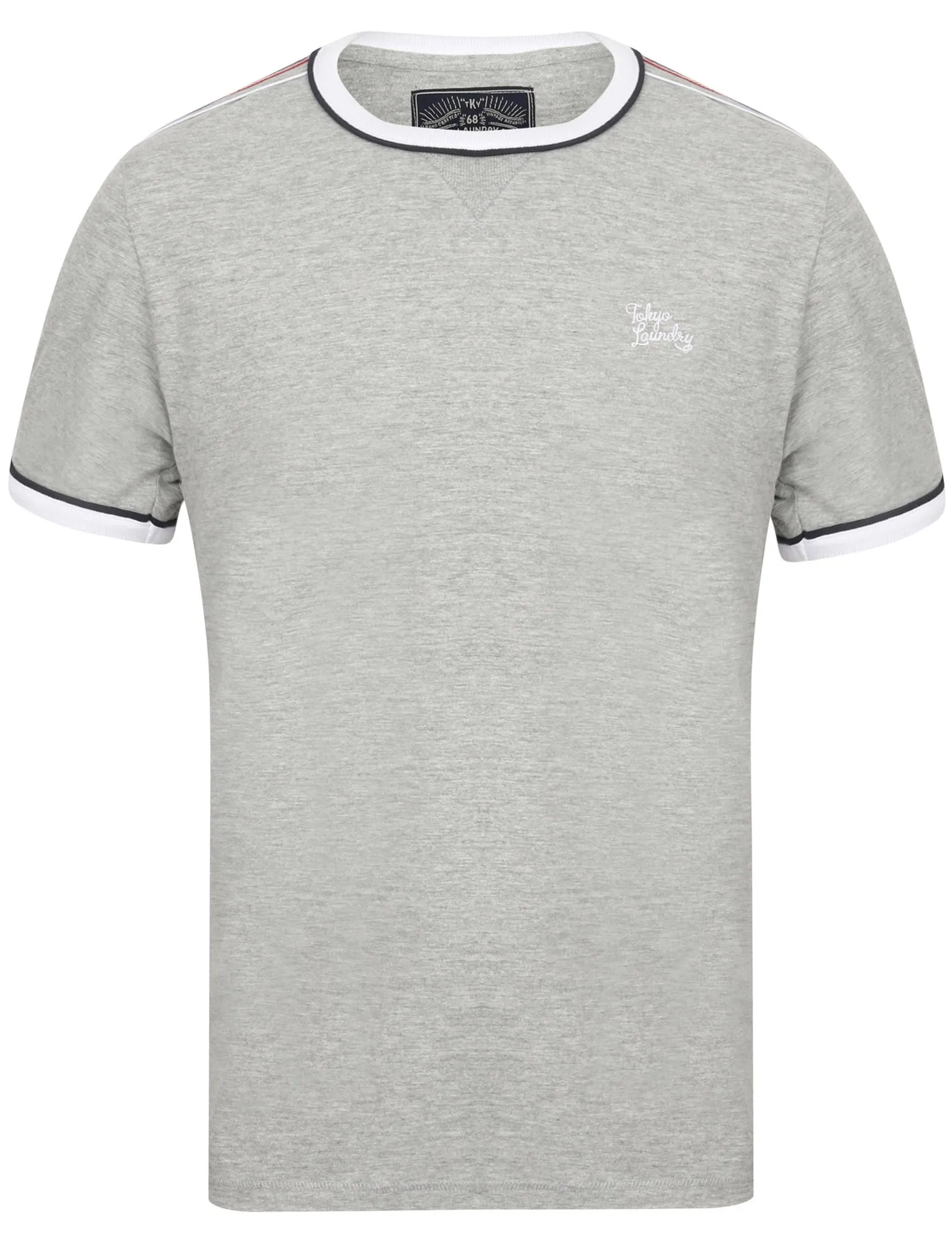 Huson Cotton T-Shirt with Tape Detail Sleeves in Light Grey Marl - Tokyo Laundry