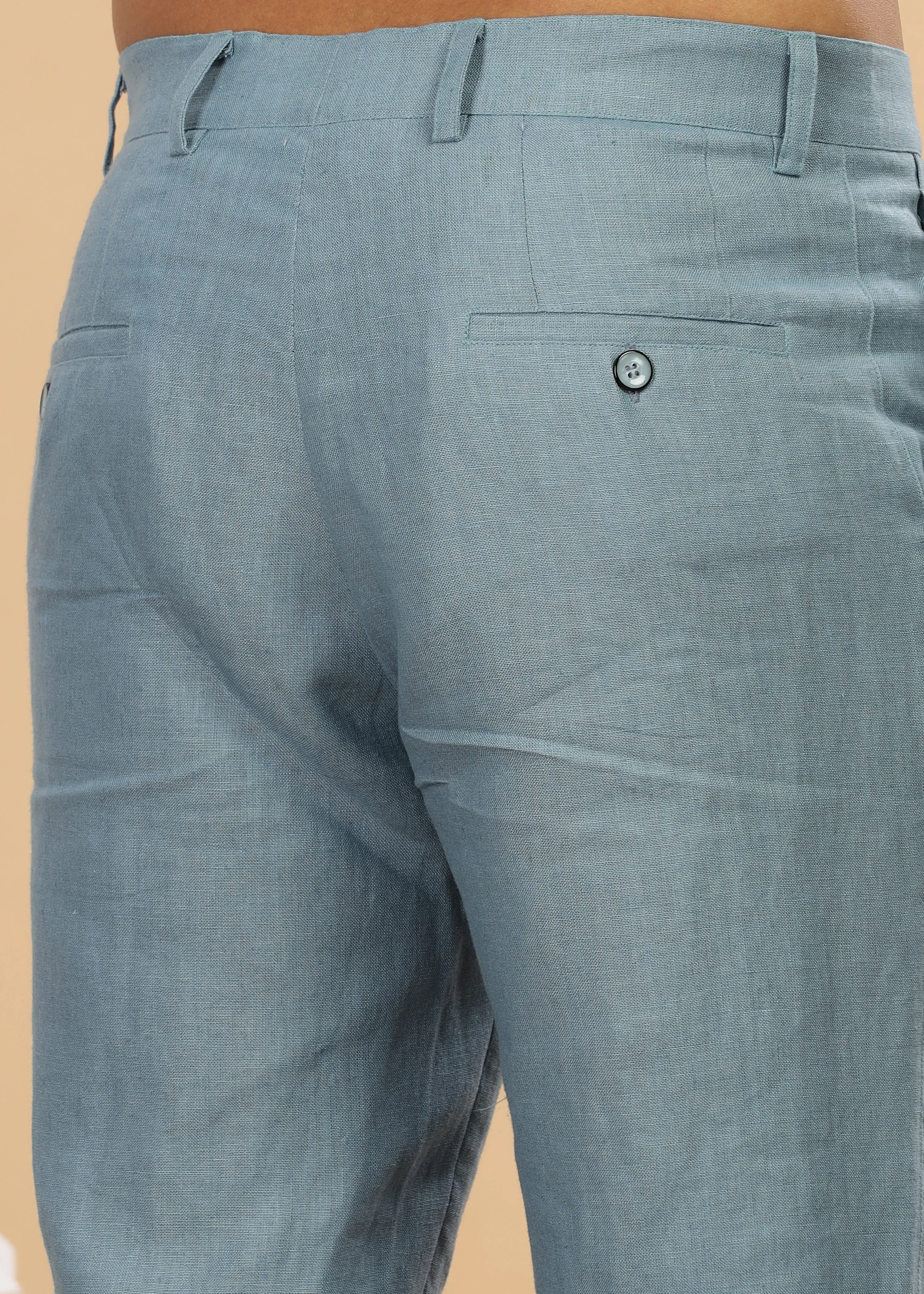 Ian Pure Linen Trousers - Light Blue Grey