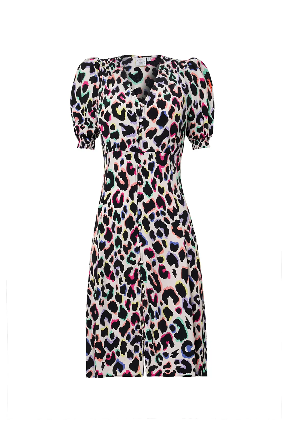 Ivory with Rainbow Shadow Leopard Short Tea Dress