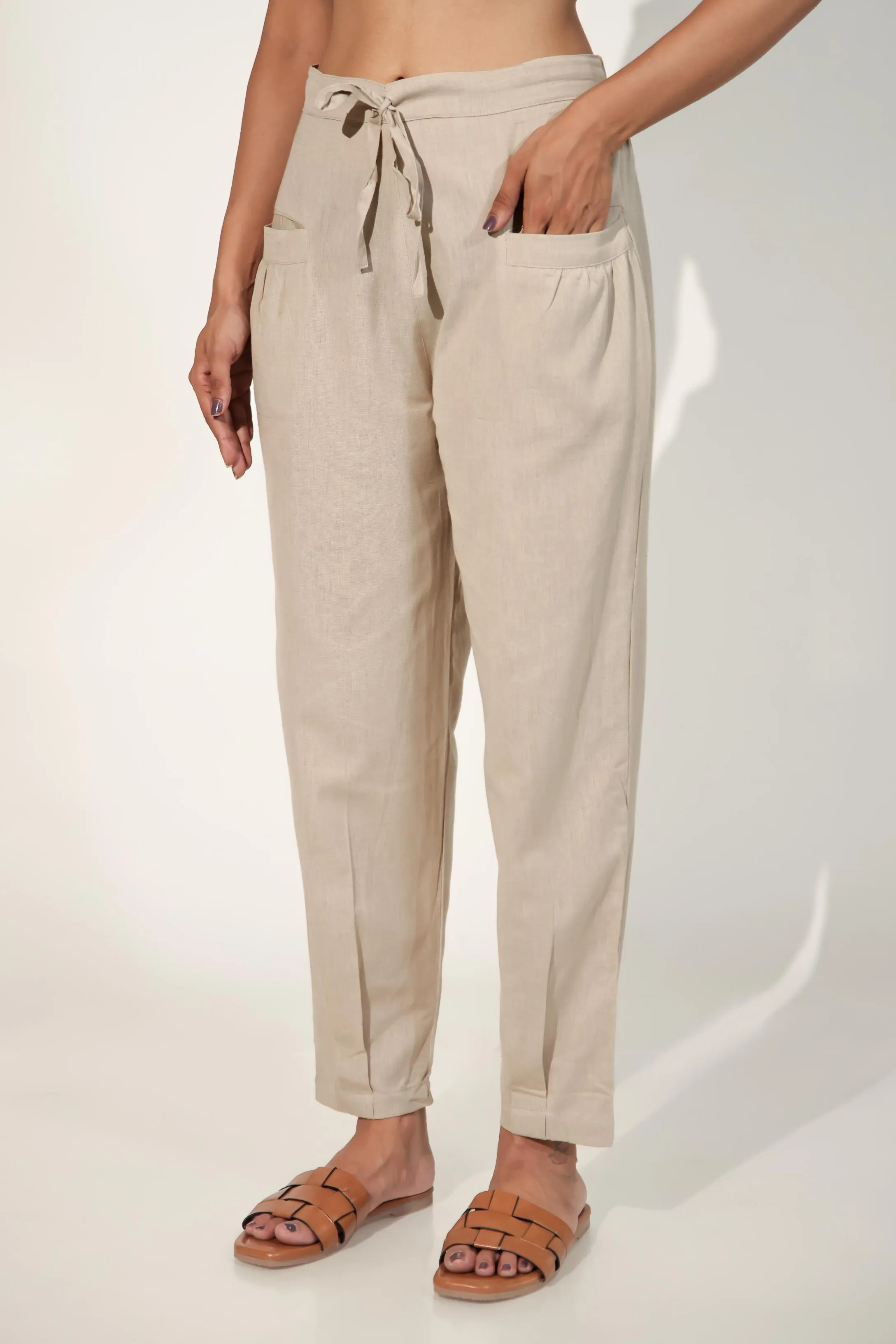 Light Brown Women's Pleated-Narrow Trousers