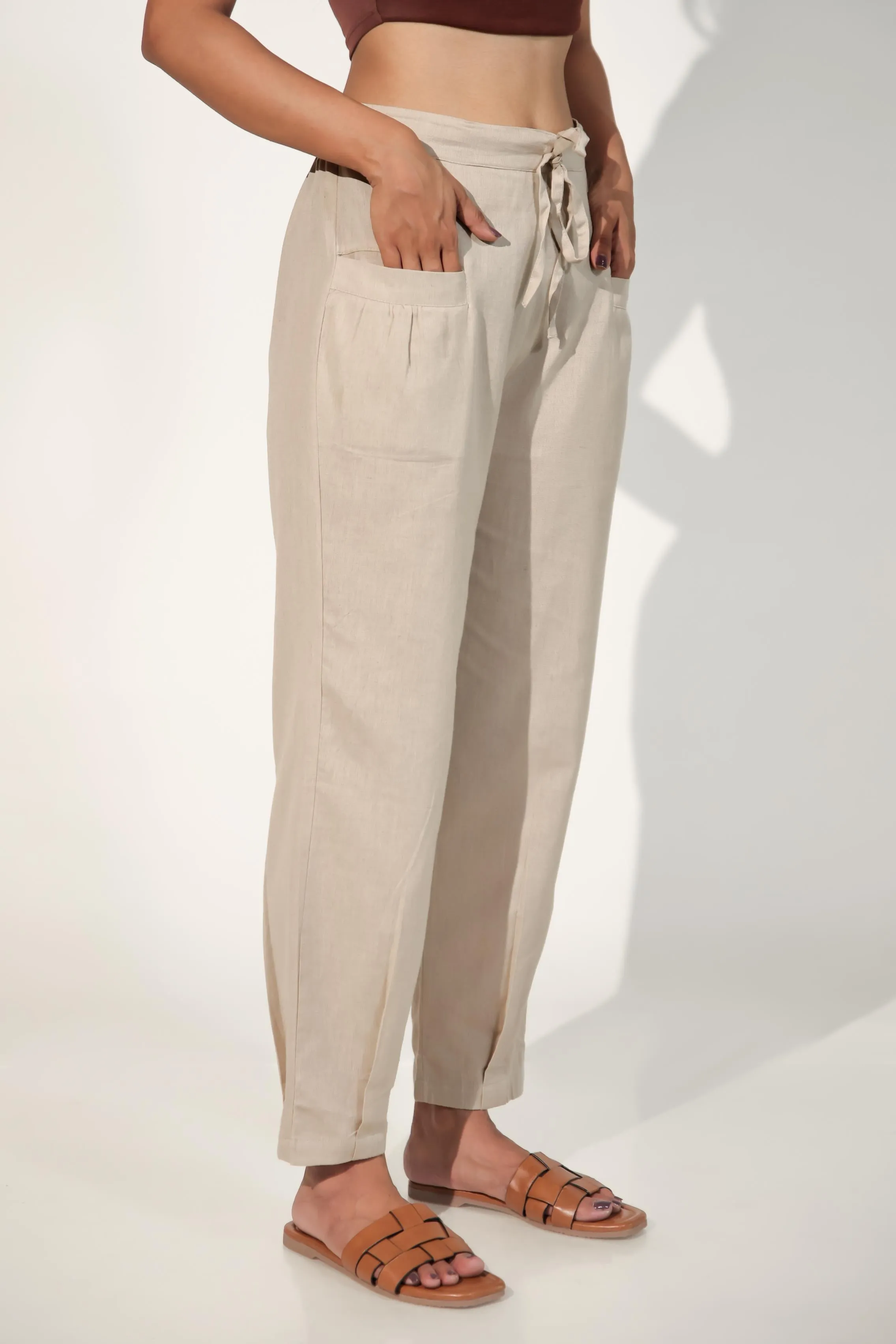 Light Brown Women's Pleated-Narrow Trousers