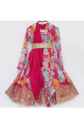 Pink Floral Printed Anarkali Set