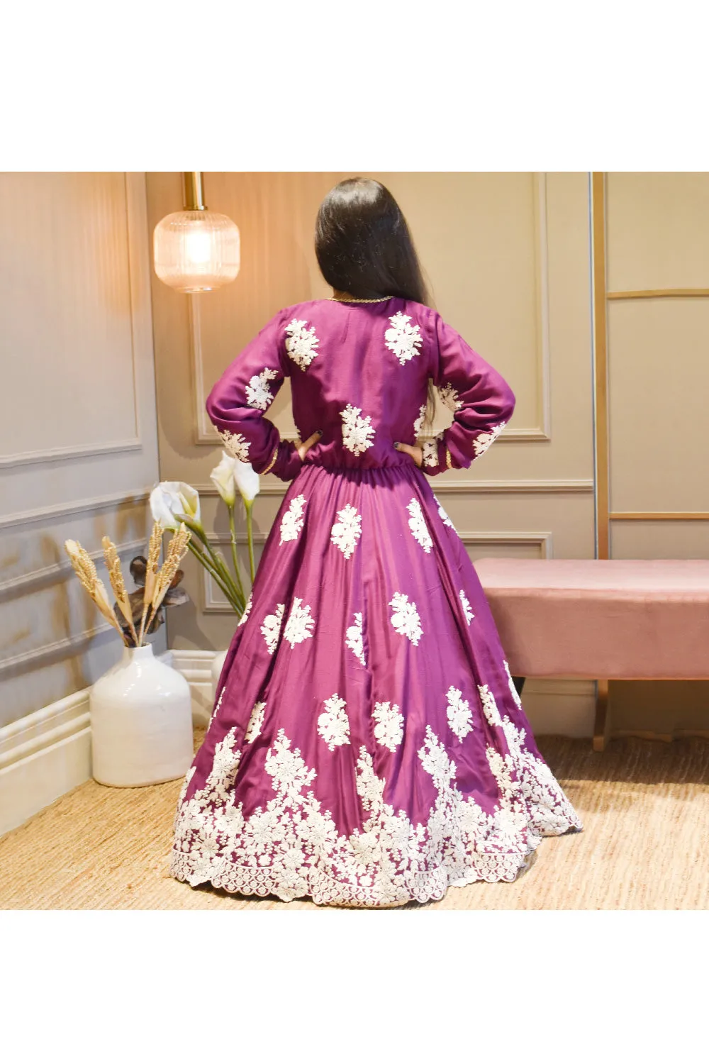 Pink Hand Embroidered Satin Anarkali With Floral Embroidered Long Jacket Set