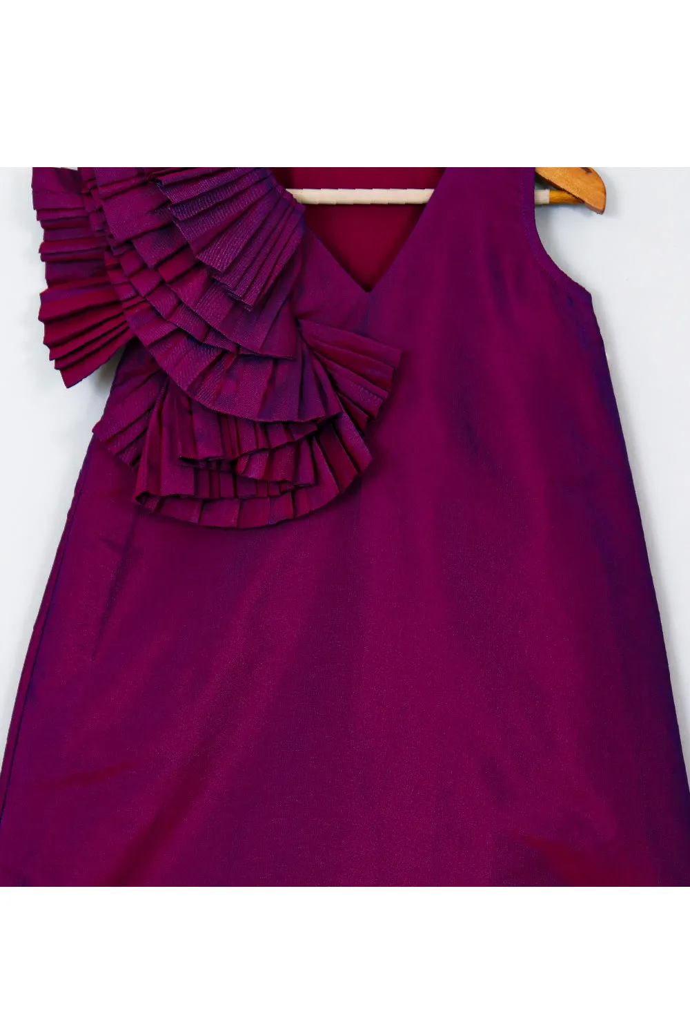 Purple Ruffle Sleeveless Silk Dress