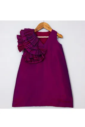 Purple Ruffle Sleeveless Silk Dress