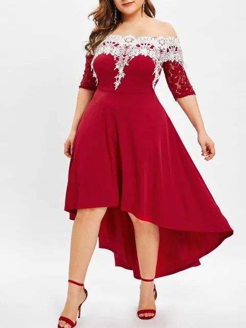 Rene Designer High Lo Lace Panel Plus Size Dress