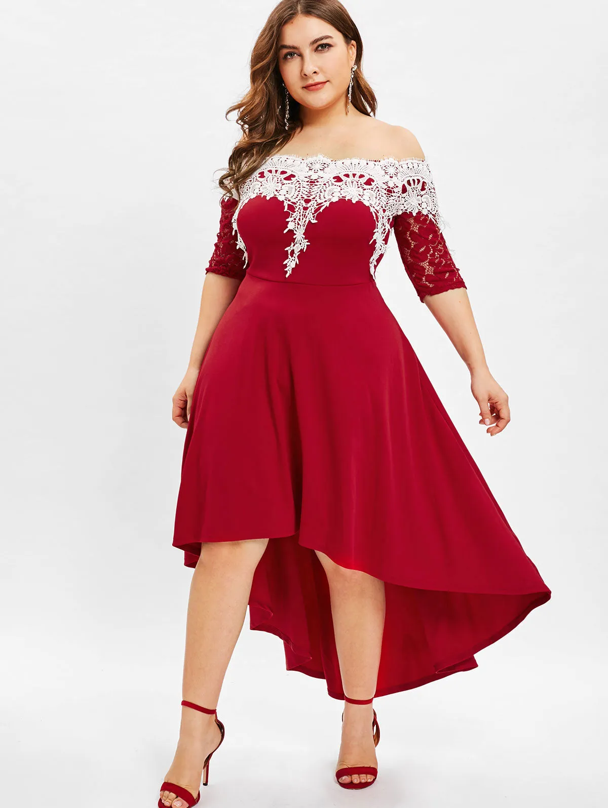 Rene Designer High Lo Lace Panel Plus Size Dress