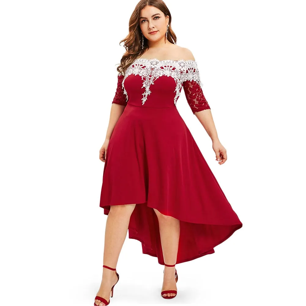 Rene Designer High Lo Lace Panel Plus Size Dress