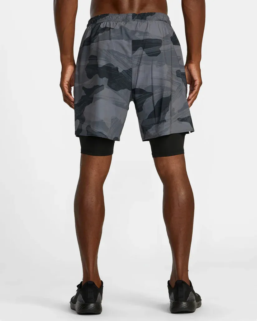 RVCA YOGGER TRAIN 2-IN-1 ELASTIC WAIST WORKOUT SHORTS 17" - CAMO BRUSH