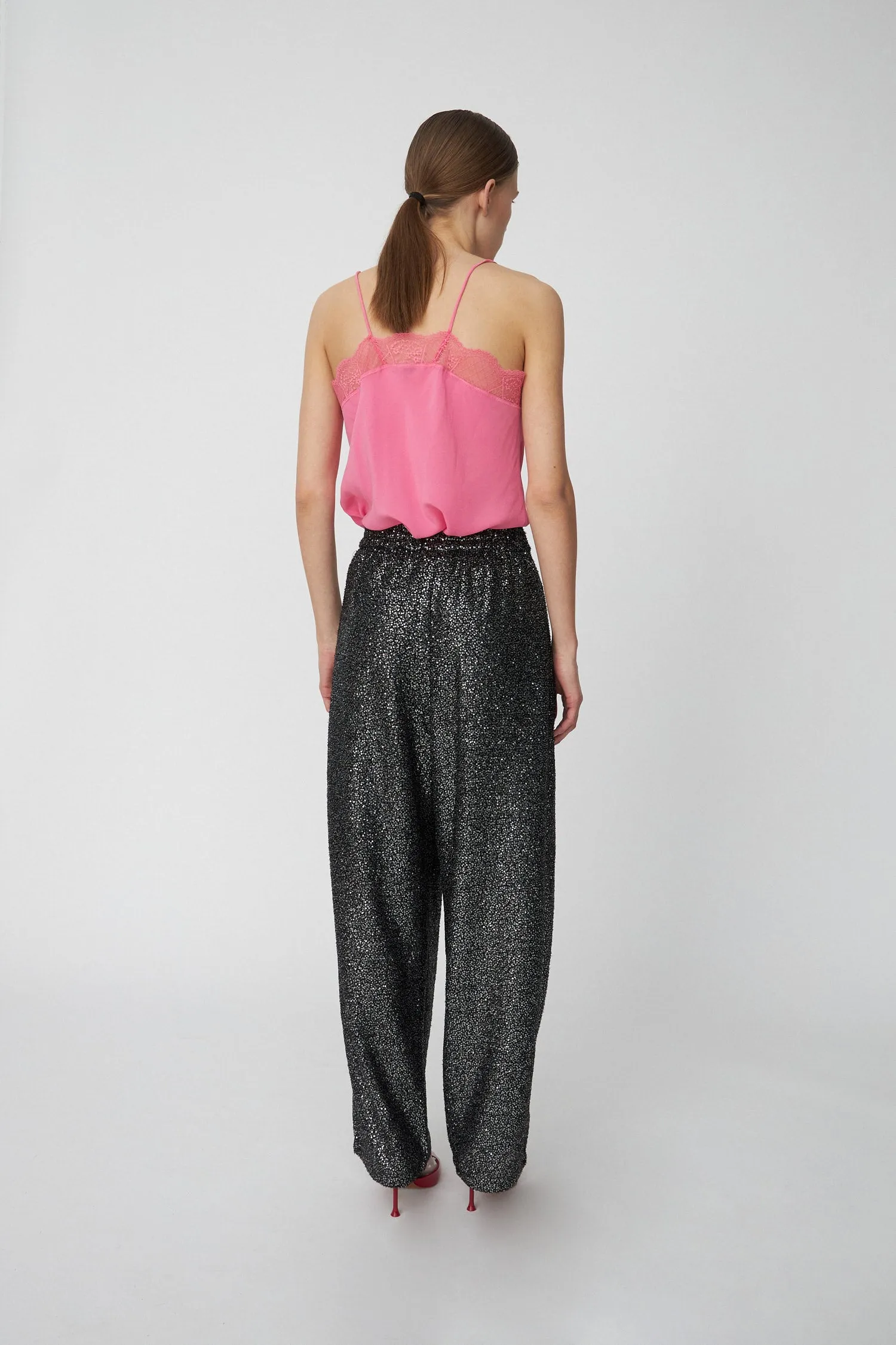 Sequins Lamé Pants - Black Metallic