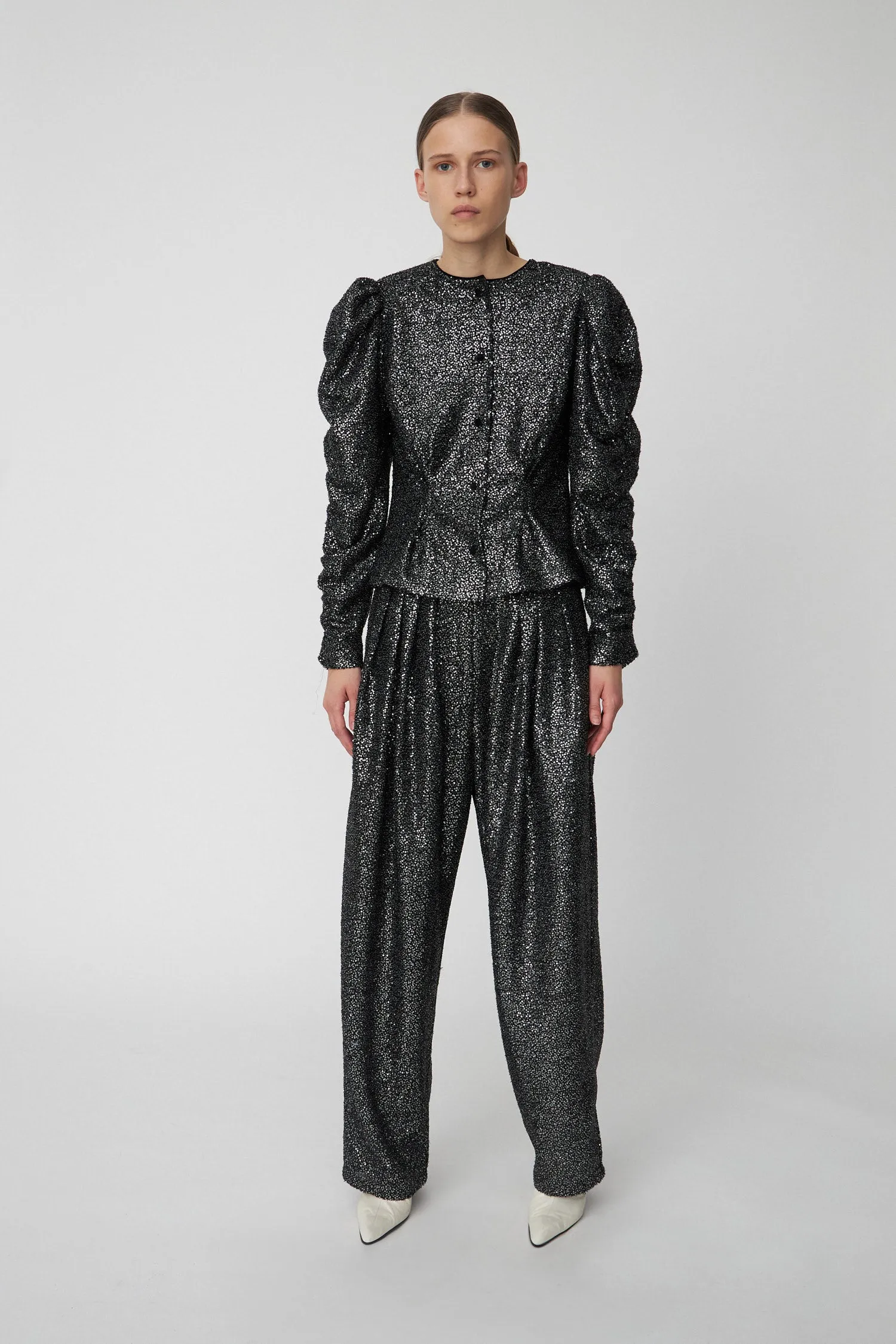 Sequins Lamé Pants - Black Metallic