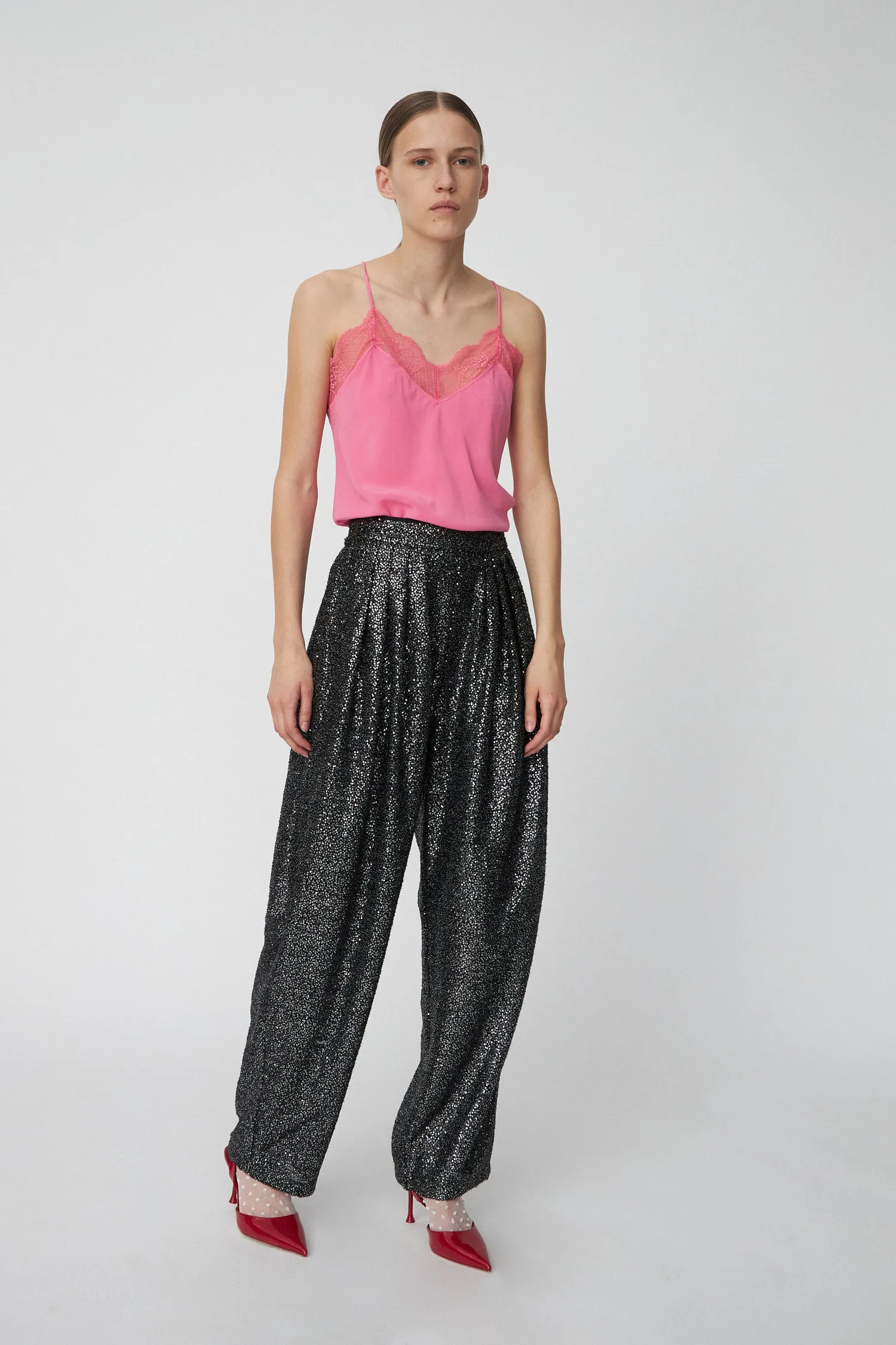 Sequins Lamé Pants - Black Metallic