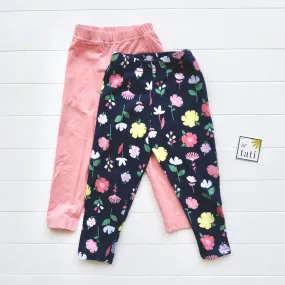 Set of 2 Cotton Stretch Leggings - Pink & Navy Flowers