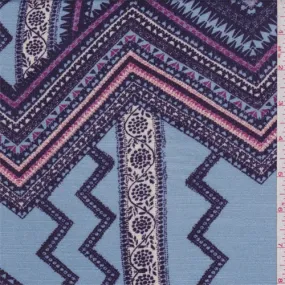 Sky Blue/Purple Zig Zag Rayon Crepe Fabric